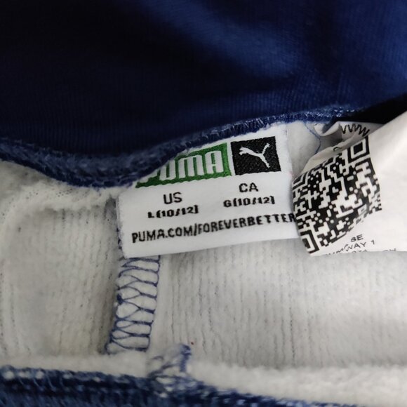 Puma Girls Leggings Size L 10 / 12 Blue Pink Print Fleece Warm Athleisure Comfy - Picture 3 of 4